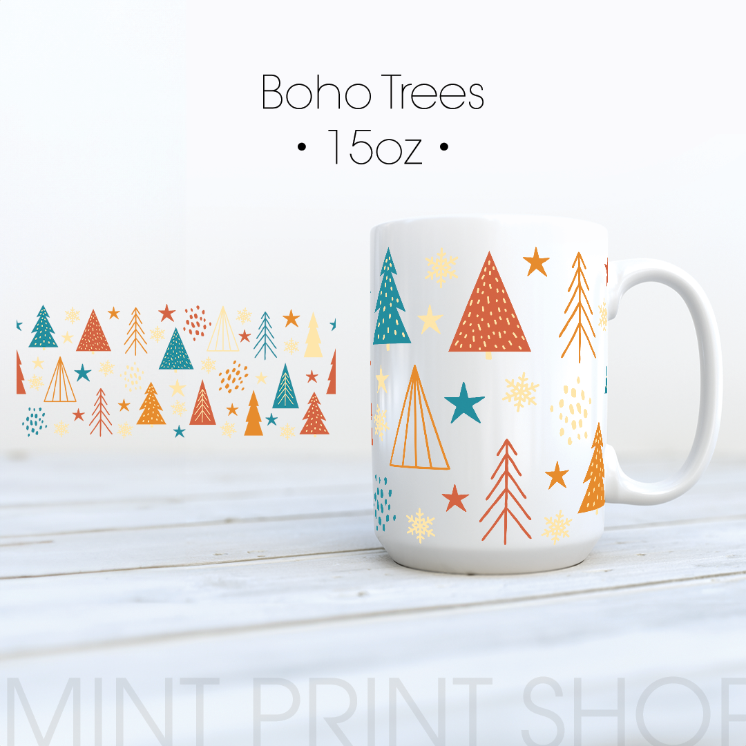 Boho Trees | UV DTF Cup Wrap - Mint Print Shop