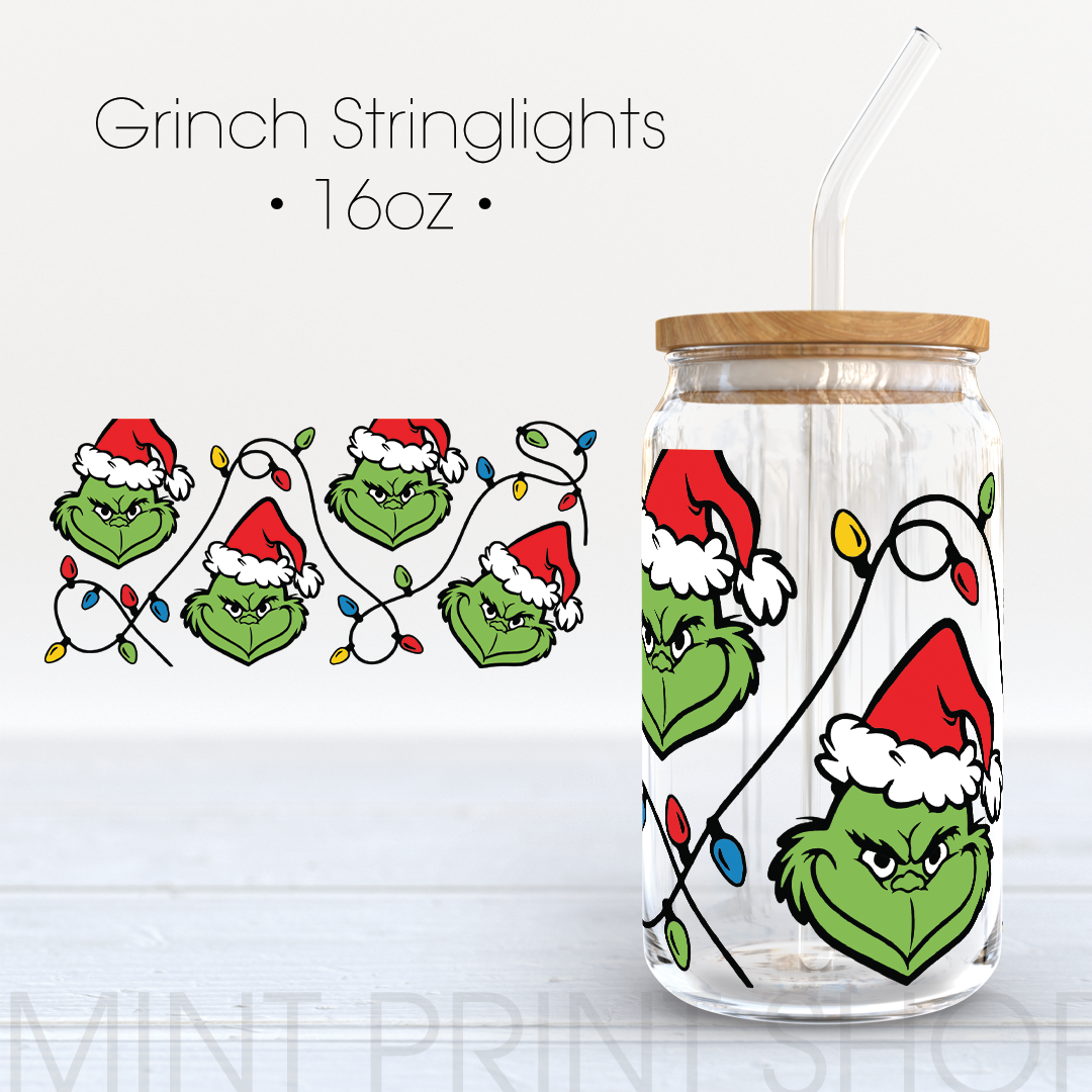Grinch Stringlights | UV DTF Cup Wrap
