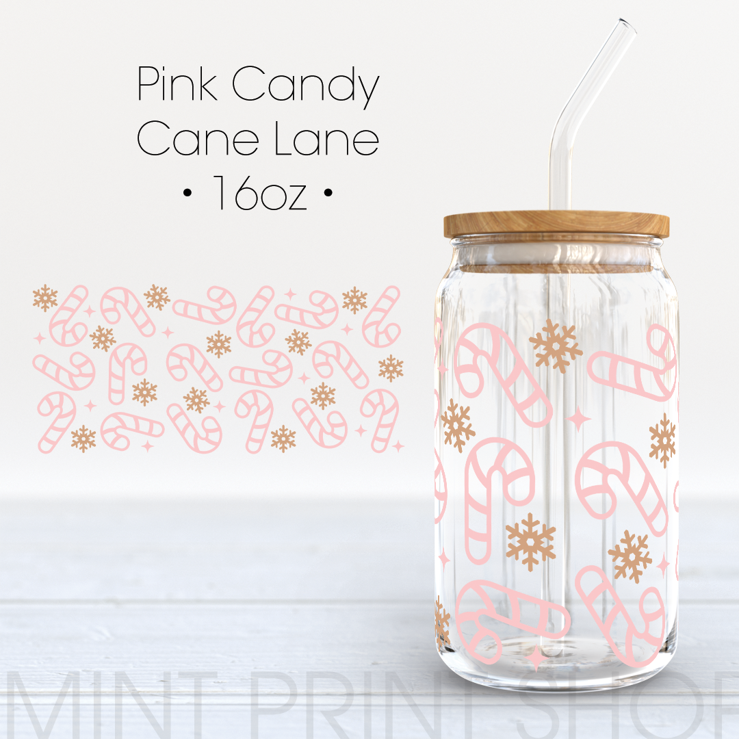 Pink Candy Cane Lane | UV DTF Cup Wrap