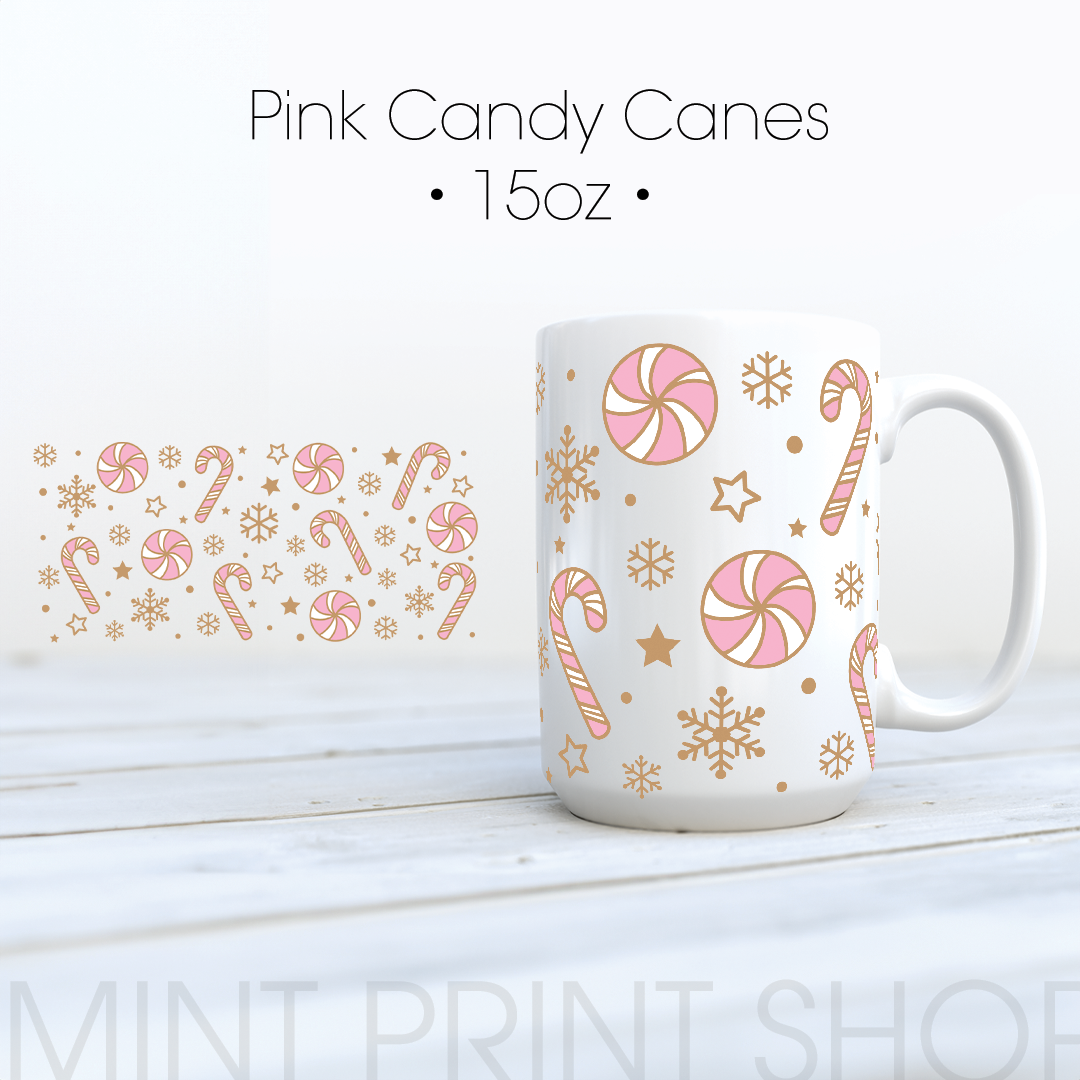 Pink Candy Canes | UV DTF Cup Wrap - Mint Print Shop