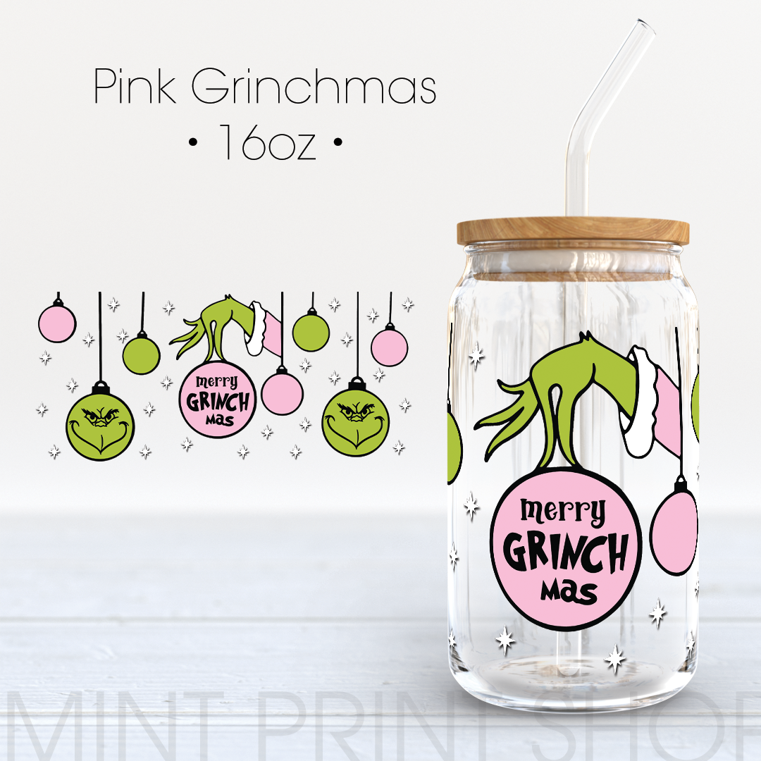 Pink Grinchmas| UV DTF Cup Wrap