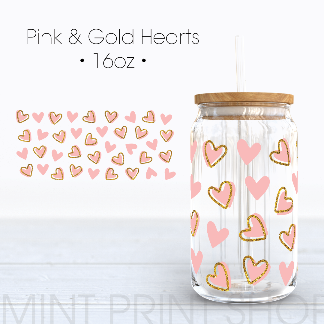 Pink & Gold Hearts | UV DTF Cup Wrap