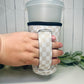 Beige Checkered Coffee Sleeve With Handle | Medium