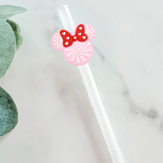 Pink Mouse Peppermint Swirl Straw Topper - Mint Print Shop