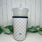 Beige Checkered Coffee Sleeve With Handle | Medium