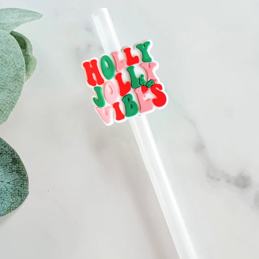 Holly Jolly Vibes Straw Topper - Mint Print Shop