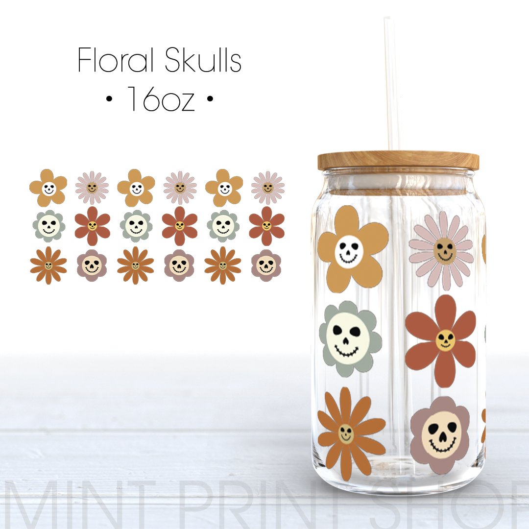 *MISPRINT* Floral Skulls | UV DTF Cup Wrap