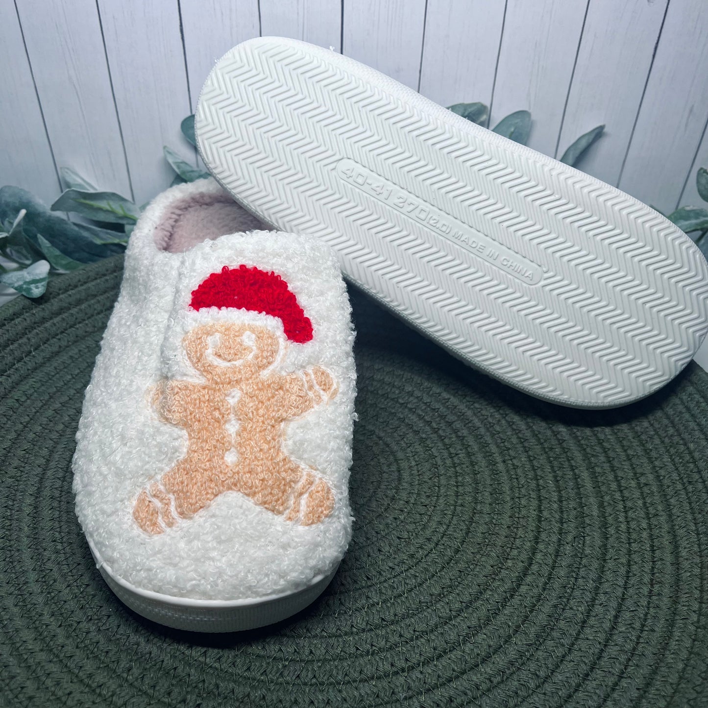 Gingerbread Man Christmas Slippers - Mint Print Shop