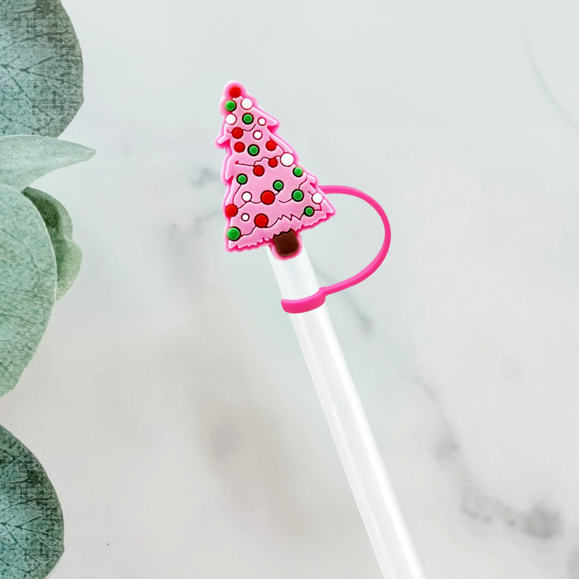 Pink Christmas Tree Straw Cover - Mint Print Shop