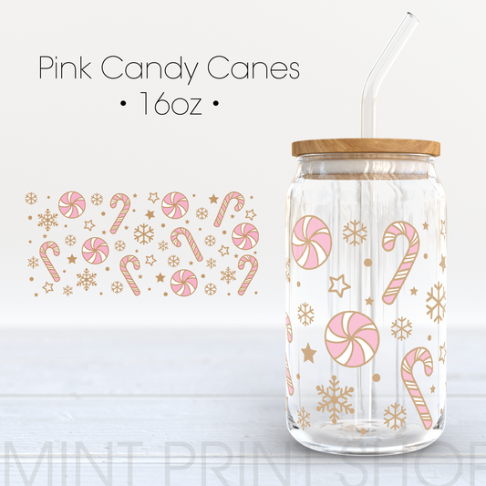 Pink Candy Canes |  UV DTF Cup Wrap - Mint Print Shop