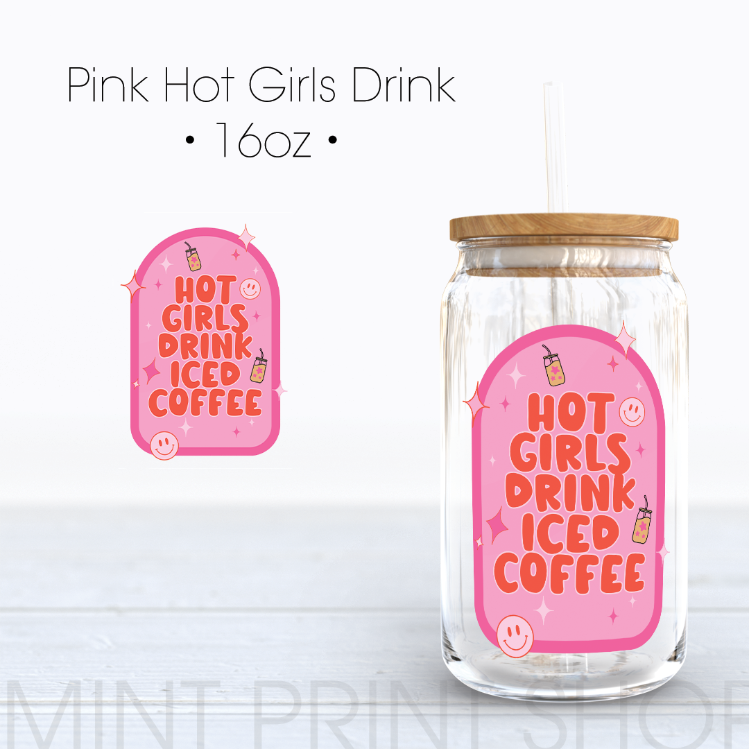 Pink Hot Girls Drink Coffee | UV DTF Sticker