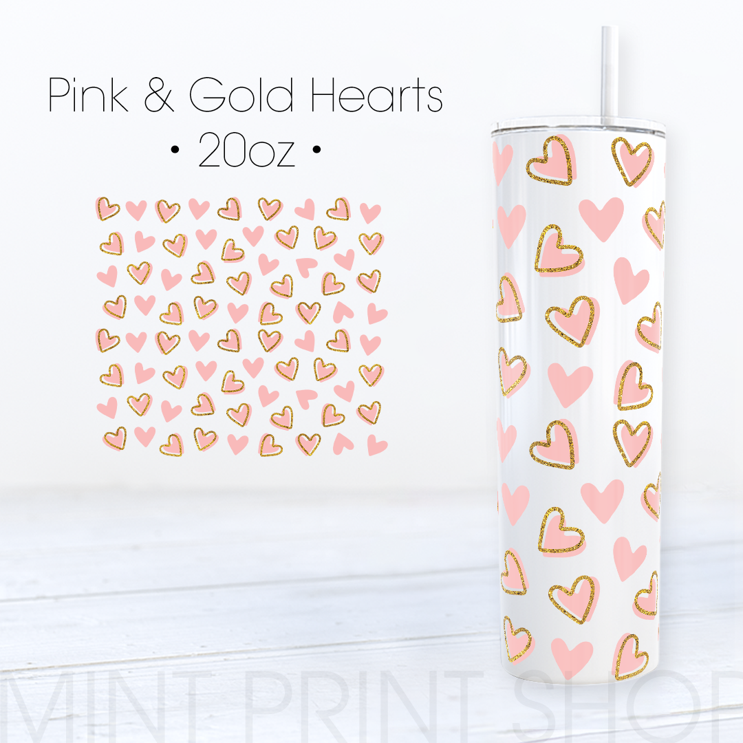 Pink & Gold Hearts | UV DTF Cup Wrap