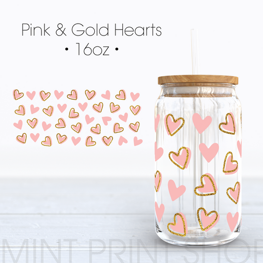 Pink & Gold Hearts | UV DTF Cup Wrap