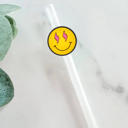 Lightning Smiley Face Straw Topper - Mint Print Shop