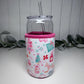Pink Christmas Print Drink Sleeve with Handle, Coffee Cup Sleeve, Cozie
