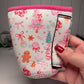 Pink Christmas Print Drink Sleeve with Handle, Coffee Cup Sleeve, Cozie