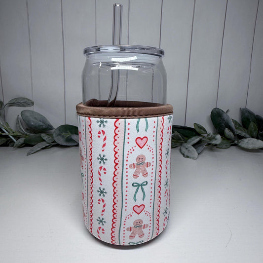 Gingerbread Man Print Drink Sleeve with Handle, Coffee Cup Sleeve, Cozie