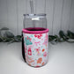 Pink Christmas Print Drink Sleeve with Handle, Coffee Cup Sleeve, Cozie