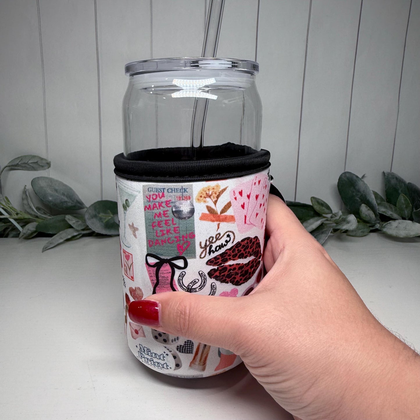 Wild Child Print Drink Sleeve with Handle, Coffee Cup Sleeve, Cozie