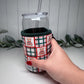 Plaid Teddy Bear Print Drink Sleeve with Handle, Coffee Cup Sleeve, Cozie