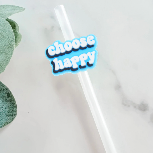 Blue Choose Happy Straw Topper - Mint Print Shop