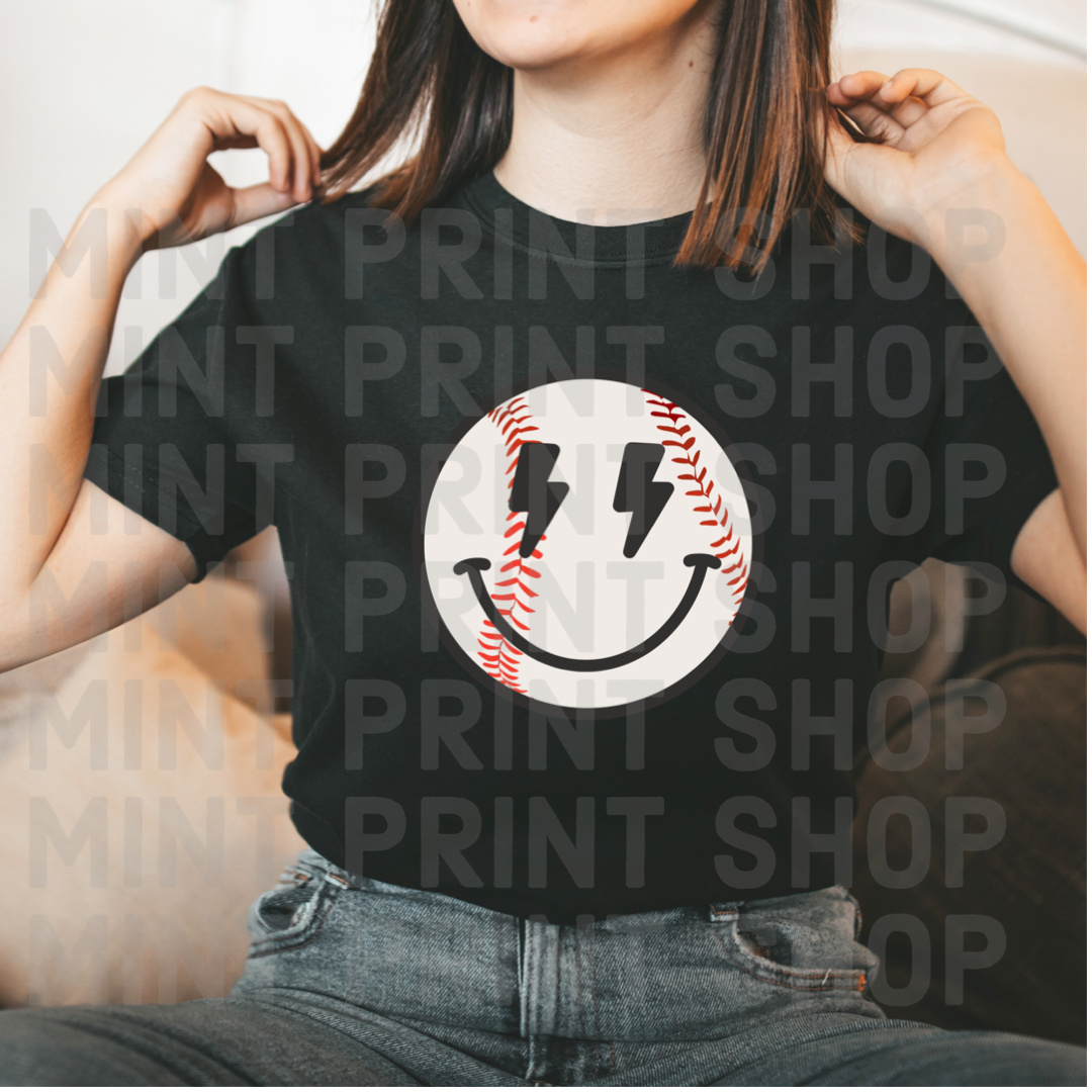 Baseball Lightning Smiley Face | DTF Transfer - Mint Print Shop