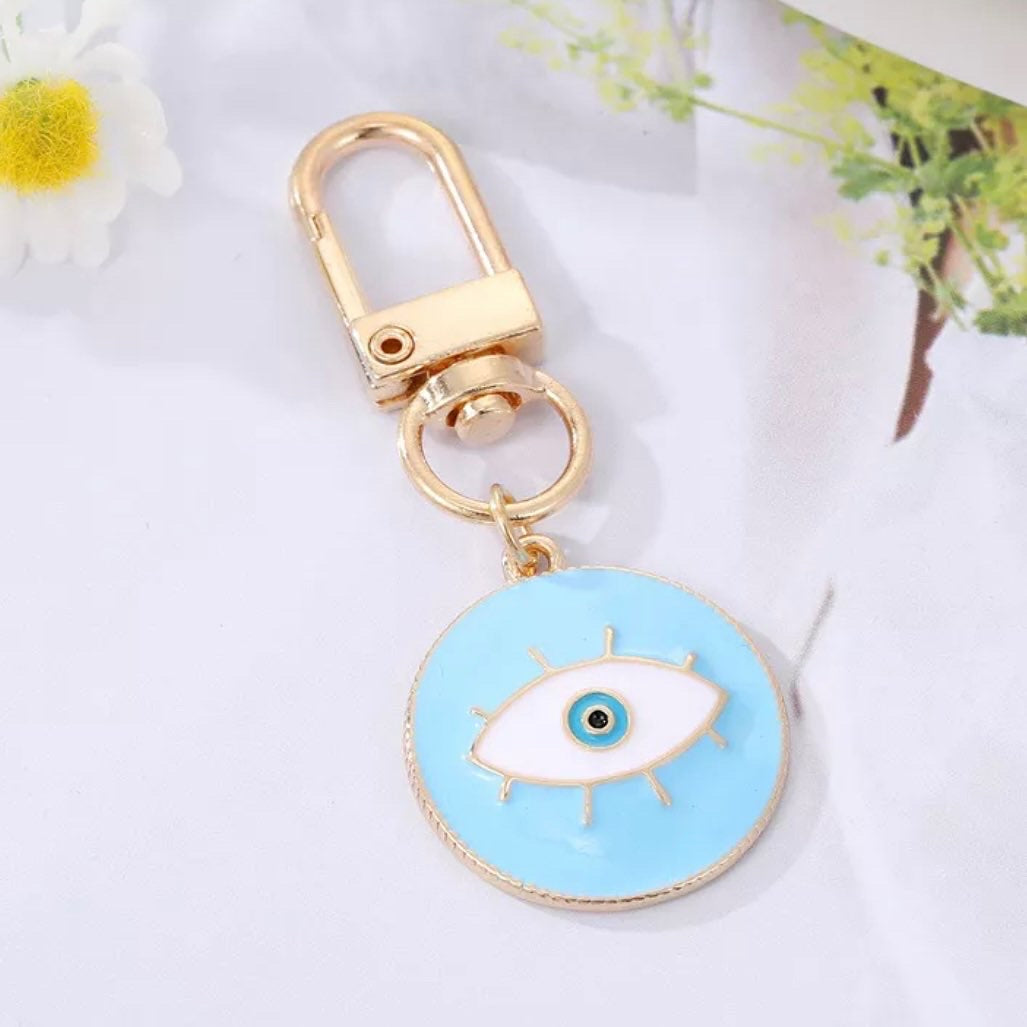 Baby Blue Evil Eye Face Keychain - Mint Print Shop