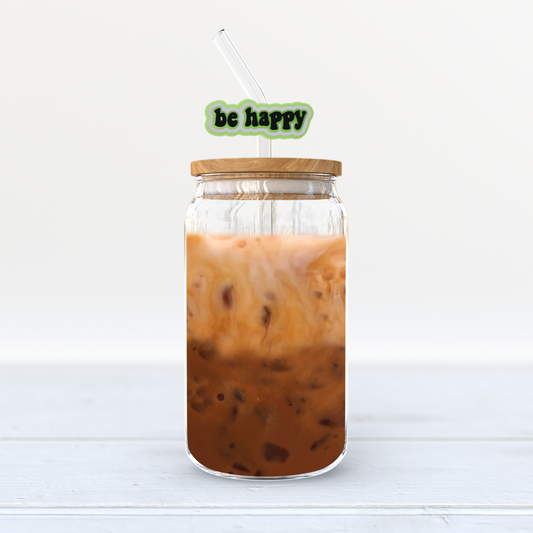 Green Be Happy Straw Topper - Mint Print Shop