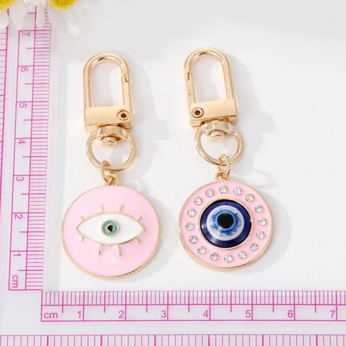 Baby Blue Evil Eye Face Keychain - Mint Print Shop